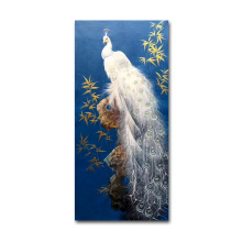 Handmade Beautiful White/Blue Peacock Painting Canvas Wall Art for Home Decoration